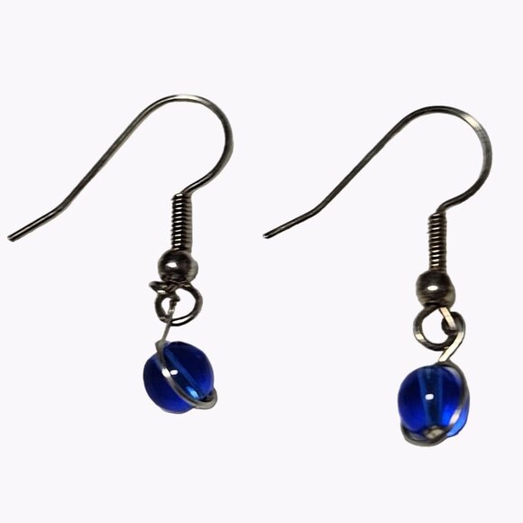 Elegant Cobalt Blue Glass Bead Drop Earrings Silver Tone Dangle Fashion Jewelry - Picture 2 of 4